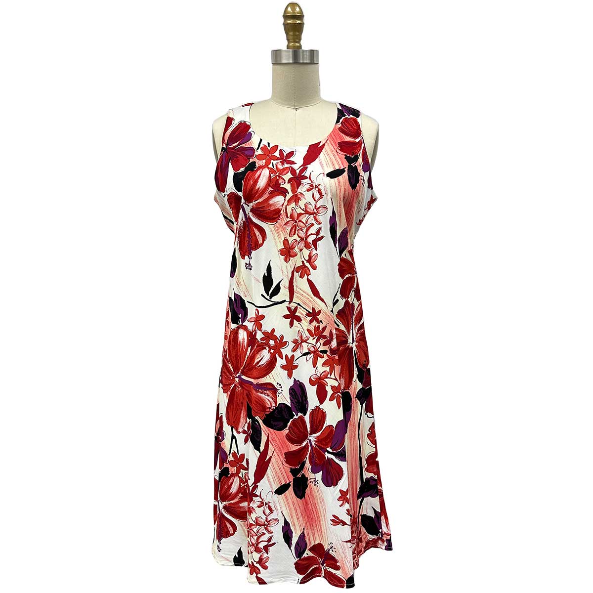 Ladies Watercolor Hibiscus Tank Dress - Red
