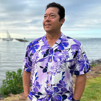 Watercolor Hibiscus Purple Aloha Shirt by Paradise Found